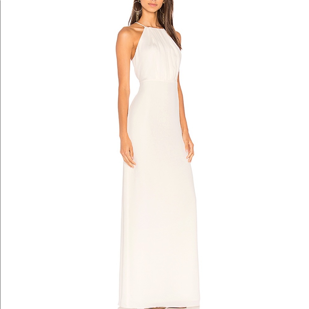 Halston Heritage High Neck Gown in Cream